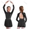 Bühne Wear Kids Girls Ballet Lyrische Tanzkleid Figur Eis Skating Performance Kostüm Langarm Shiny Mesh Gymnastics Lotard Tanzkleidung