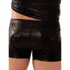 Frauenhöhe männliche Dessous Boxer sexy Männer erotischer Jockstrap Leder 2 Reißverschlüsse Unterwäsche Schwarze Faux Vinyl Boxer Shorts