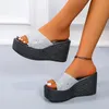 2024 Fashion Solid Color Womens Slippers Versatile Wedge Heel Open Toe Beach Shoes Thicksoled 240410