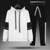 Knited Suit Mens Autumn Fleece Hooded Sweater Two-piece Set Korean Slim Nine Leggings Sports