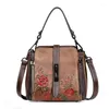 Bag Form 2024 Vintage Embossing Genuine Leather Shoulder&crossbody Bags Leisure Small Cowhide 3 Colors Floral Handbags