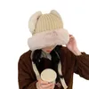 Berets Plush Warm Hat Cute Ear Protection Woolen Yarn Fur Beanie Big Head Circumference Cartoon Ears Knitted Women
