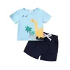 Kläduppsättningar Småbarn Baby Boy Beach Outfit Kort ärm T-shirt Söt djurtryckstoppar Solid Colic Elastic Midje Drawstring Shorts 2ms Set