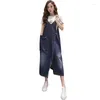 Lässige Kleider Denim Kleid Frühling und Herbst 2024 Loose Mid Legth Rieme Frauen ärmellose große Taschen-Vestidosk1117