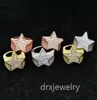Men039s 3D Star 14K Gold Srebrny Srebrny Diamond Pinky Ring Gubic Zirconia Micro Pave CZ Hip Hop Copper Ring8310451