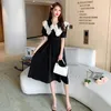 Abiti per feste 2024 Donne Vintage Black Black Dress Epburn Summer Casual Solid Patchwork Beach Midi Elegante BodyCon Punway Vestidos