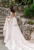 Wedding Dress Bridal Gowns Sheer Long Sleeves V Neck Embellished Lace Embroidered Romantic Princess Blush A Line Beach