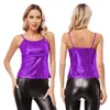 Kvinntankar Kvinnor Spaghetti -remmar Shiny Metallic Camisole Tank Top for Pole Dance Competition Stage Performance Club Festivals Vest