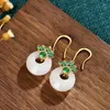 Stud Earrings Chinese Court Style Cheongsam Hanfu Accessories Imitation Jade Flower Clusters Peace Buckle Retro