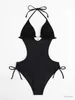 Damskie stroje kąpielowe Seksowne czarne stroje kąpielowe Trikini Kobiety naciśnij koronki Up Backless One Piece Swimsuit Summer Kąpiel Suit Swimming Suit Momokini 2024