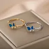 Cluster anneaux 925 Silver Silver Blue Dropwise Glaze Glaze For Women Girl Gift Zircon Butterfly Sweet Romantic Fashion Jewelry Drop