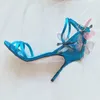 Dress Shoes Butterfly Sandals Ankle Buckle Stilettos Blue Thin High Heel Yellow Solid Summer For Women