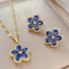 Charmante vrouwen sieraden set 18k geel goud vergulde bling cz oorbellen ketting set voor meisjes vrouwen met een vrije keten voor feest bruiloft mooi cadeau