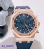 Fashion AP Wrist Watch Royal Oak Series 26240or Rose Gold Blue Plate Belt Mens Fashion Leisure Business Sports Back Transparent Mechanical Watch