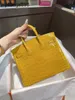 Women BrKns Handtasche Echtes Leder 7A Handswen Hochlicht Krokodilhaut 25 cm Luxus Goldknopf handgepackt