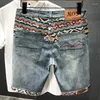 Heren shorts shorts zomer knielange stiksels gescheurde retro zwarte kwaliteit jeans witte borduurwerk denim high fashion blauw