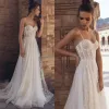 2024 lacas lacas vestidos de noiva de noiva Sexy Spaghetti tiras A-line Vestidos de noiva personalizados Trem de varredura sem traslado de tamanho grande vestido de noiva