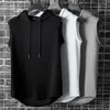 Men's Tank Tops Hooded Sleeveless Vest Summer Solid Color Casual T-Shirt Sweatshirt Fitness Loose Pullover Mens