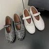 Alala High Definition wersja Ala sama jak Zhang Xiaohuis oryginalna skórzana okrągła głowa Rhinestone Nit Mary Jane Single Shoe Women Flat Sole Ballet Single Shoe