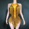 Party Dresses Rongkun 2024 Dance Sexy Shining Water Diamond Elastic Sequin Tassel Jumpsuit Stage Performance Dress Female