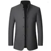 Trench Coats Men's Veste en laine Zhongshan Suit debout collier d'âge moyen 2024 Automne Hiver Dad's Mou Men Vêtements