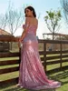 Robes de fête Shiyiecy 2024 rose hors de l'épaule sans manches sans manches jolies paillettes scintillantes luxueuses luxueuse robe de soirée