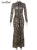 Abiti casual Konturi Fall Sexy Leopard Print for Women 2024 Abito a maniche lunghe a mezza collare pacchetto di bodycon ansila maxi