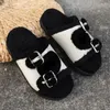 Slippers 2024 Winter Sheep Shoes Women's Low Hair Flip-flops Platform Plush Rubber Basic Roman Fabric 36-43