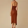 Casual jurken vrouwen breien strandjurk mouwloos halterneck backless holle asymmetrische zomer lange vakantie