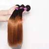 Wefts peruansk jungfru rakt mänskligt hår väver två ton 1b 30 blond buntar billiga mörka rötter medium auburn ombre rak hårförlängningar