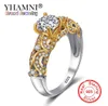 Yhamni Fine Jewelry 100 Original Pure 925 Srebrny Pierścień Złoty kolor Sona CZ Diamentowy zespół ślubny dla kobiet JZ2437262571