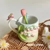 Mugs Girl Heart Ins Hand Painted Tulip Rose Three-Dimensional Embossed Flower High Sense Girlfriend Gifts Mug Ceramic