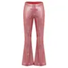 Pantalon féminin mode femme brillant élastique élastique pantalon à fond de cloche pour club pole danse festival de musique streetwear