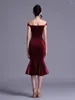 Casual Dresses Winter 2024 Women Celebrity Sexy V Neck Retro Apricot Burgundy Velvet Bodycon Dress Elegant Trumpet Vening Club Party