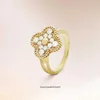 High End jewelry rings for vancleff womens Gold Clover Ring Natural White Fritillaria Lucky Flower Ring Agate with Diamond Ring Finger Original 1:1 With Real Logo