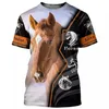 メンズTシャツ男性用動物Tシャツ3D馬のプリントOネックヴィンテージトップ