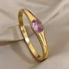 Bracelet ovale émeraude vert rose blanc gros zircon en acier inoxydable en acier doré étanche bijoux pour la manchette pour femmes