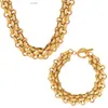 Vintage Jewelry Waterproof 18k Gold Plated Stainless Steel Metal Cuban Chain Statement Charm Necklace Bracelet Set Yf3363