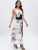 Lässige Kleider Lady Frühling Sommer langes Kleid schwarz ärmellose Blumendruck elegant für Frauen 2024 Party Strand Plus Größe