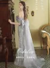 Runway Dresses Grey Shinny Celebrity Mermaid Bow Train Floor-Length Wedding Party Evening Prom Gowns Off Shoulder