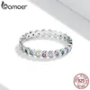 Cluster Rings Bamoer Silver Rainbow Love Ring Crystal Heart 925 Sterling Jewelry Enamel Colorful Stars For Women Wedding