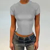 Damen T-Shirts Frauen grundlegende Feste Farbfarbe rundes Nacken T-Shirt Kurzarm Schlanke Fit Crop Top Sommertimen für lässige tägliche Großhandel