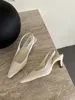 Casual Shoes Pointed Heel Sandals Med Spring Suit Female Beige 2024 Summer Square Toe Medium Black Girls High Closed Low Block Leather