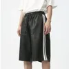 Heren shorts Noymei American Style White Striped Decoration Pu Leather 2024 Summer modieuze broek Trapstring WA4321