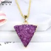 Shinygem 2021 Natural Handepurple Pink Druzy Pandant Collane Dichiarazione di placcatura in oro Triangolo Pyramid Stone Trendy per Women186o