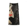 Женские джинсы-галстук-галстук черная печать юбка A-Line Long Long Harajuku японская уличная одежда готика 2024