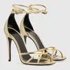 Famous Brands Women Patent Leather Sandals Shoes Strappy High Heel Gold Black Red Pumps Party Wedding Lady Gladiator Sandalias With Box.EU35-43