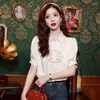 Camisas de gasa para mujeres Bordado de estilo chino Bordado suelto de manga corta Tops Summer Vintage Clothing Ycmyunyan