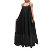 Casual Dresses Women Spaghetti Strap Backless Big Swing Dress Loose Solid Color Long Party With Pockets Boho Sundress Vestidos