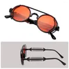 Lunettes de soleil Punk Steampunk Double printemps Temples Sun Glasses Fashion Round Gothic Style UV400 Protection Eyewear